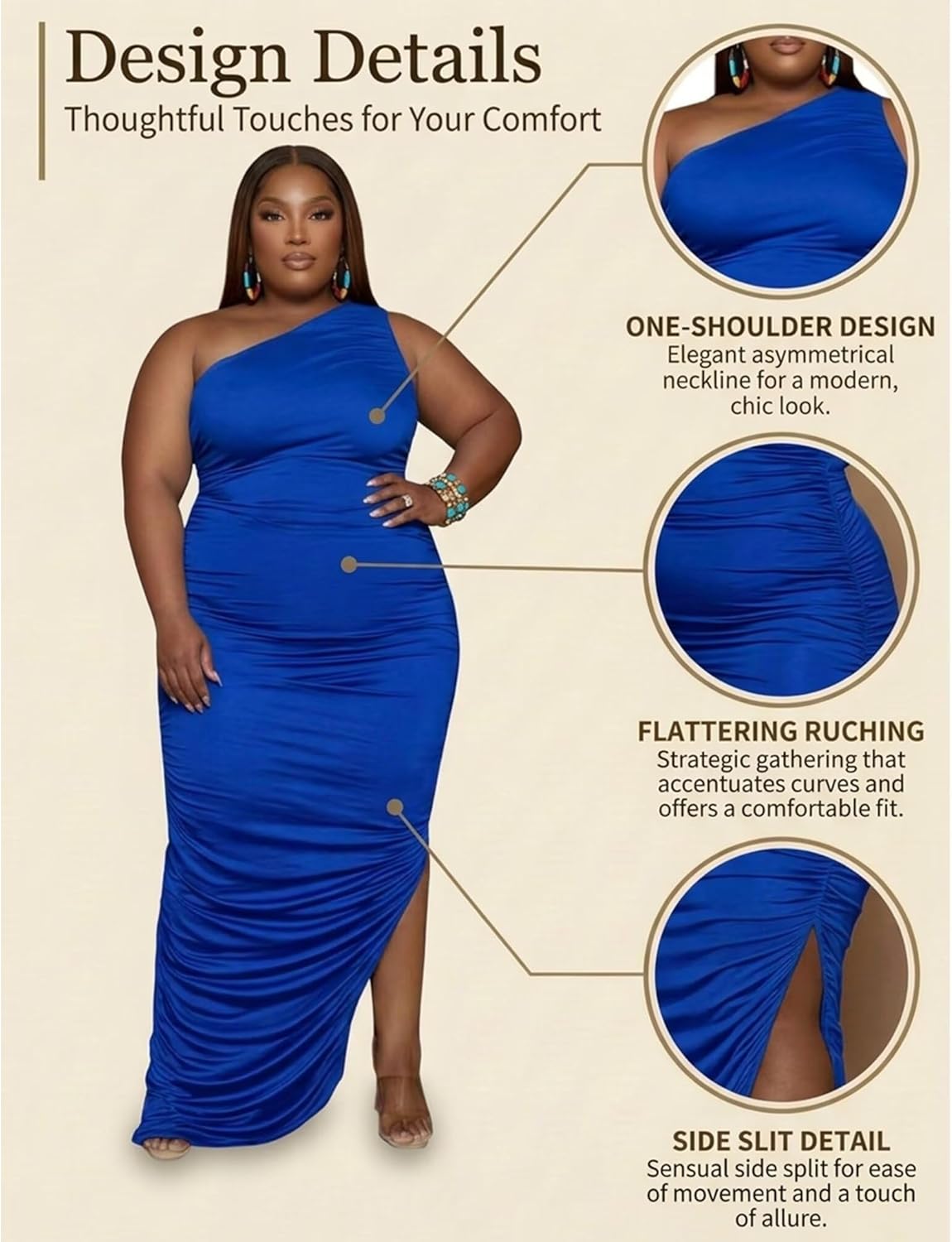 Womens Sexy Plus Size One Off Shoulder Sleeveless Bodycon Ruched Evening Pencil Party Maxi Dresss