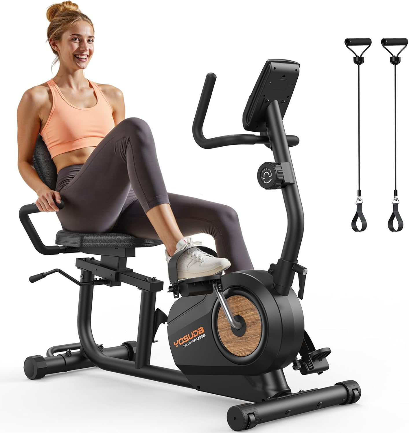 YOSUDA Recumbent Exercise Bike for Home，Magnetic Staionary Bike for Seniors/Adults with Adjustable Seat, 350LB Capacity, 16-level Resistance, LCD Monitor & Pulse Sensors