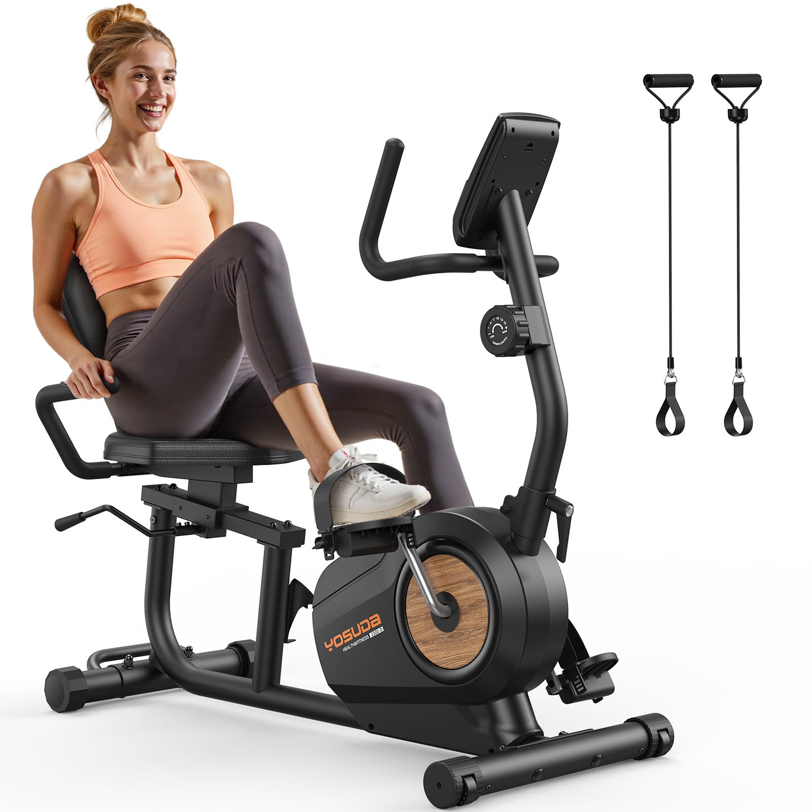 YOSUDARecumbent Exercise Bike for Home，Magnetic Staionary Bike for Seniors/Adults with Adjustable Seat, 350LB Capacity, 16-level Resistance, LCD Monitor & Pulse Sensors