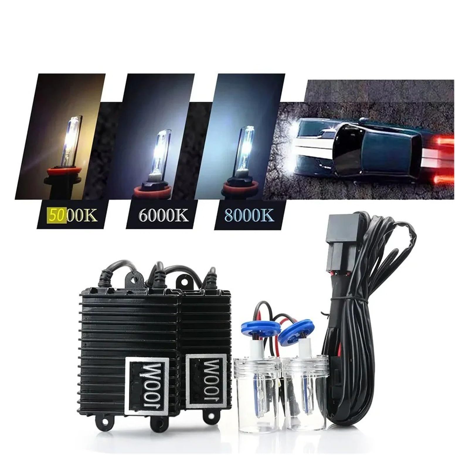 Kit Ballast Au Xénon AC12V 100W Ampoule Phare HID Haute Puissance H1 H3 H7 4300k 6000k 8000k Lampe Remplacement Halogène Ballast Xénon Hid