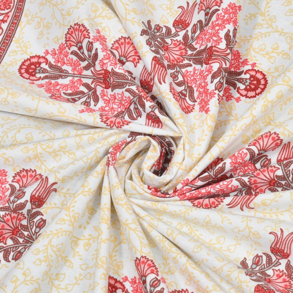 Image of elanorhomes Pure Cotton Floral Pillow Covers Set of 2 (27x18) - Rosy Glow with Zip Closure, 180 TC, 68 x 45 cm, Multicolor