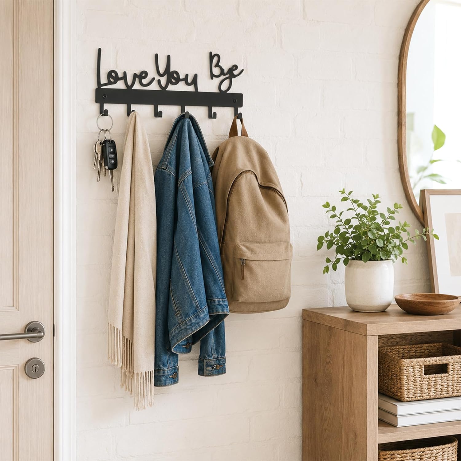 Key Holder Wall Mount Cute Love You Bye Key Hanger Hook Rack with 6 Hooks