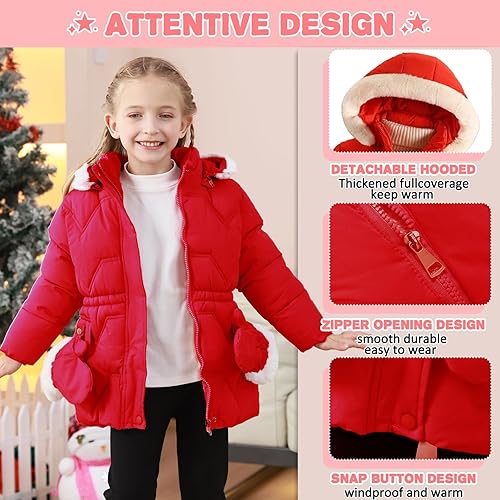 Miniatura 4 de AiWMGL Chaqueta de invierno para niñas pequeñas, 3T, 4T, 5T, 6T, abrigo, abrigo, abrigo cálido, traje de nieve, parka con forro de piel, capucha