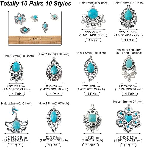 Vista 26 de FASHEWELRY 16 piezas de aretes de turquesa de estilo tibetano, joyería occidental redonda plana, joyería occidental, colgantes de piedras preciosas