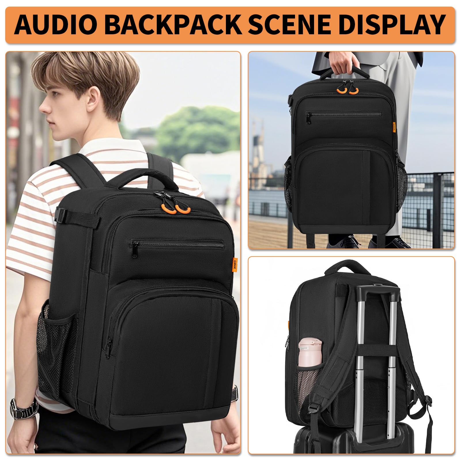 GMAK Mochila mezcladora de audio compatible con RODECaster Pro, RODECaster Pro II, RC Duo, DJ Mixer bolsa de viaje con un montón de bolsillos, bolsa protectora para mezcladores de audio para cables,