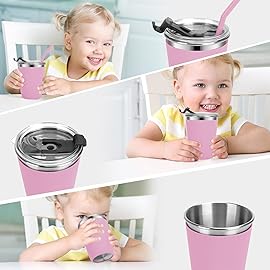Vermida Kids Cups with Straws and Lids, 5 Pack 12oz Spill Proof Toddlers Straw Cup with Lid, Stainless Steel Kids Cups with Lids for School, Outdoor, Multicolor