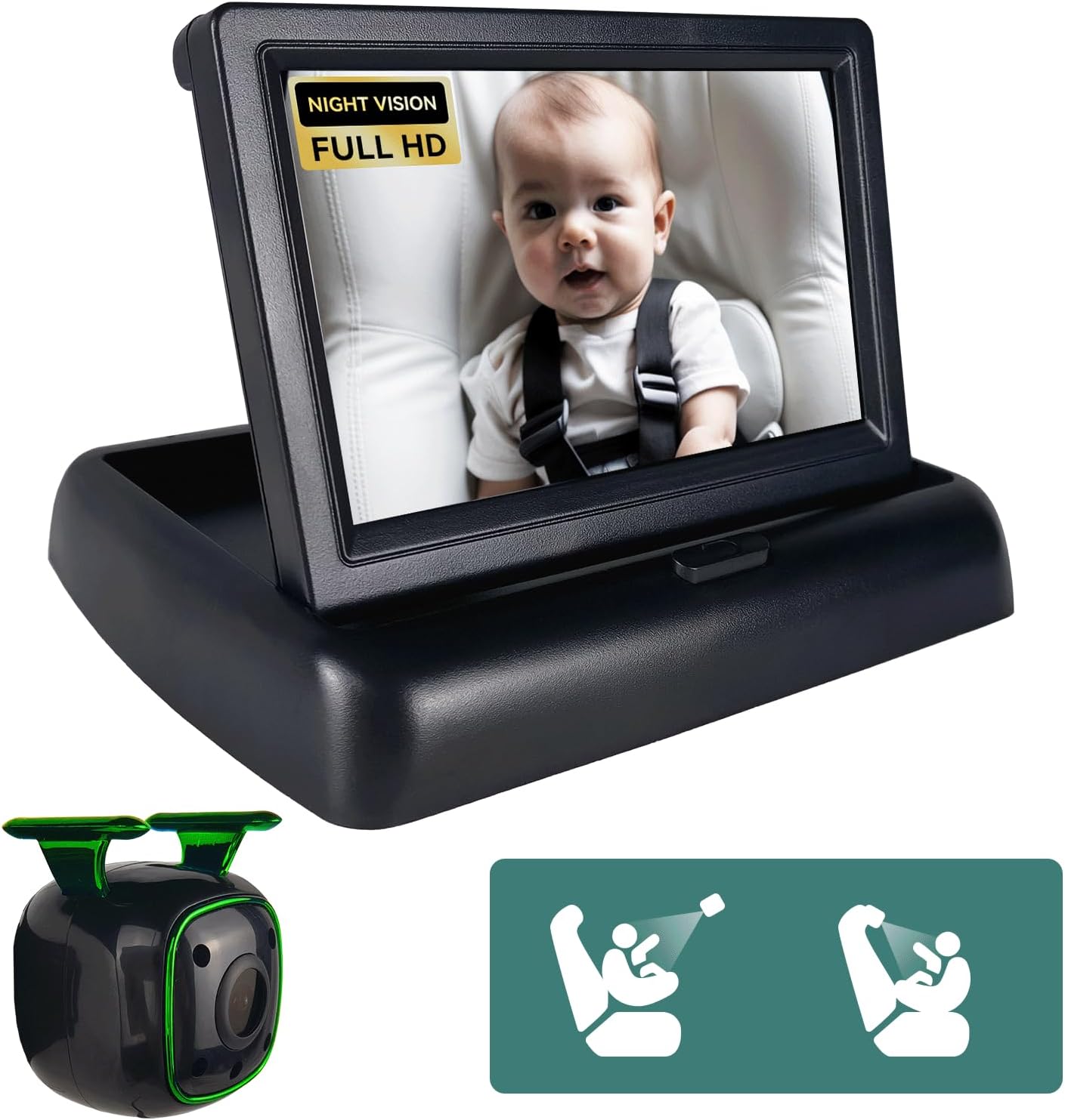 MHCABSR Baby Car Camera, 4.3 Inch 1080P Baby Car Monitor with Night Vision Baby Car Mirror Camera, Car Mirror Baby Rear View for the Rear-Facing Rear Seat, Easy Installation