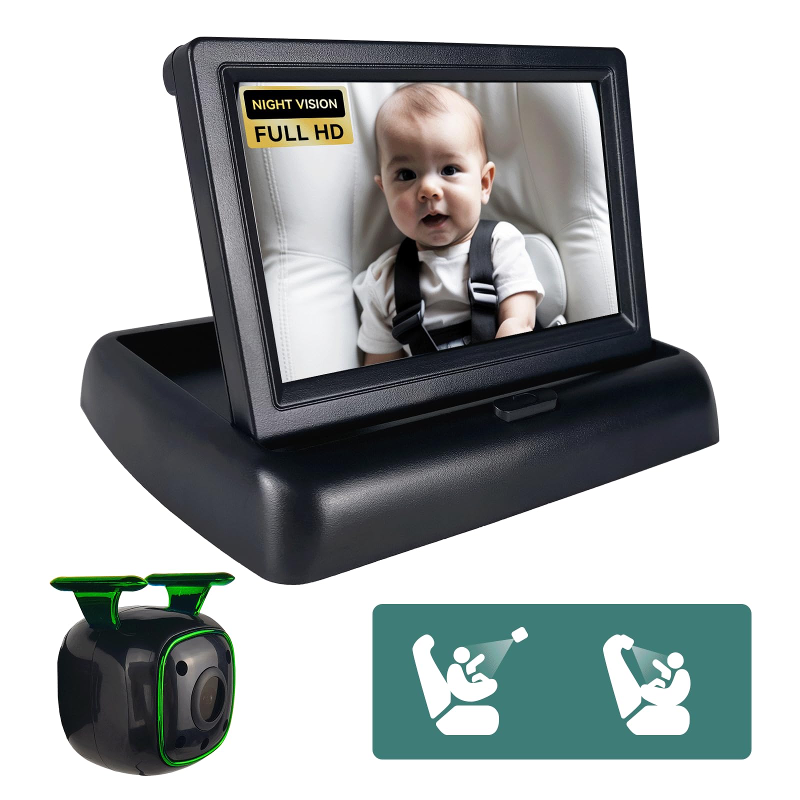 MHCABSR Baby Car Camera, 4.3 Inch 1080P Baby Car Monitor with Night Vision Baby Car Mirror Camera, Car Mirror Baby Rear View for the Rear-Facing Rear Seat, Easy Installation