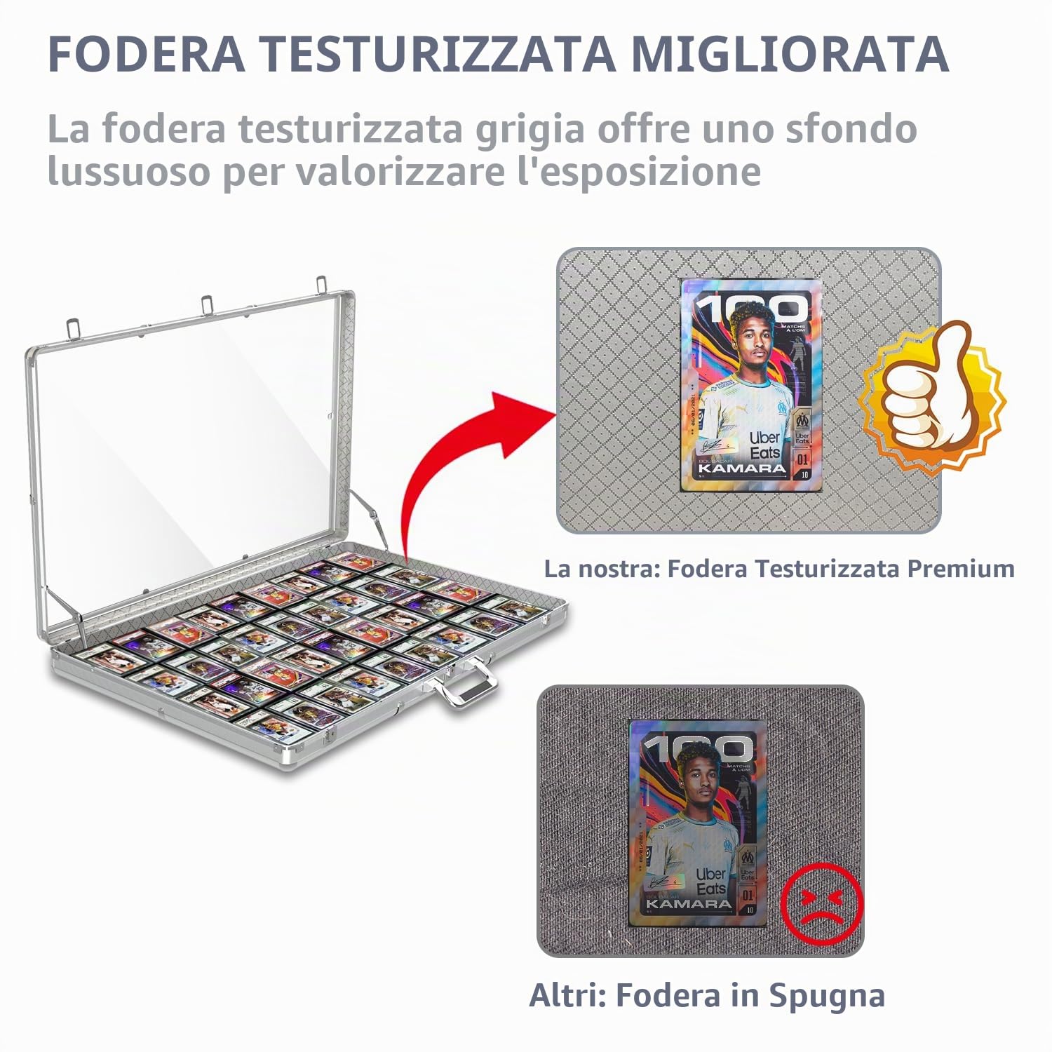 Espositore per carte di credito, grande, in alluminio, 86,4 cm di lunghezza x 55,9 cm di larghezza, con serratura, con manico, 7,6 cm di altezza, portatile, per carte sportive, TCG/collezione