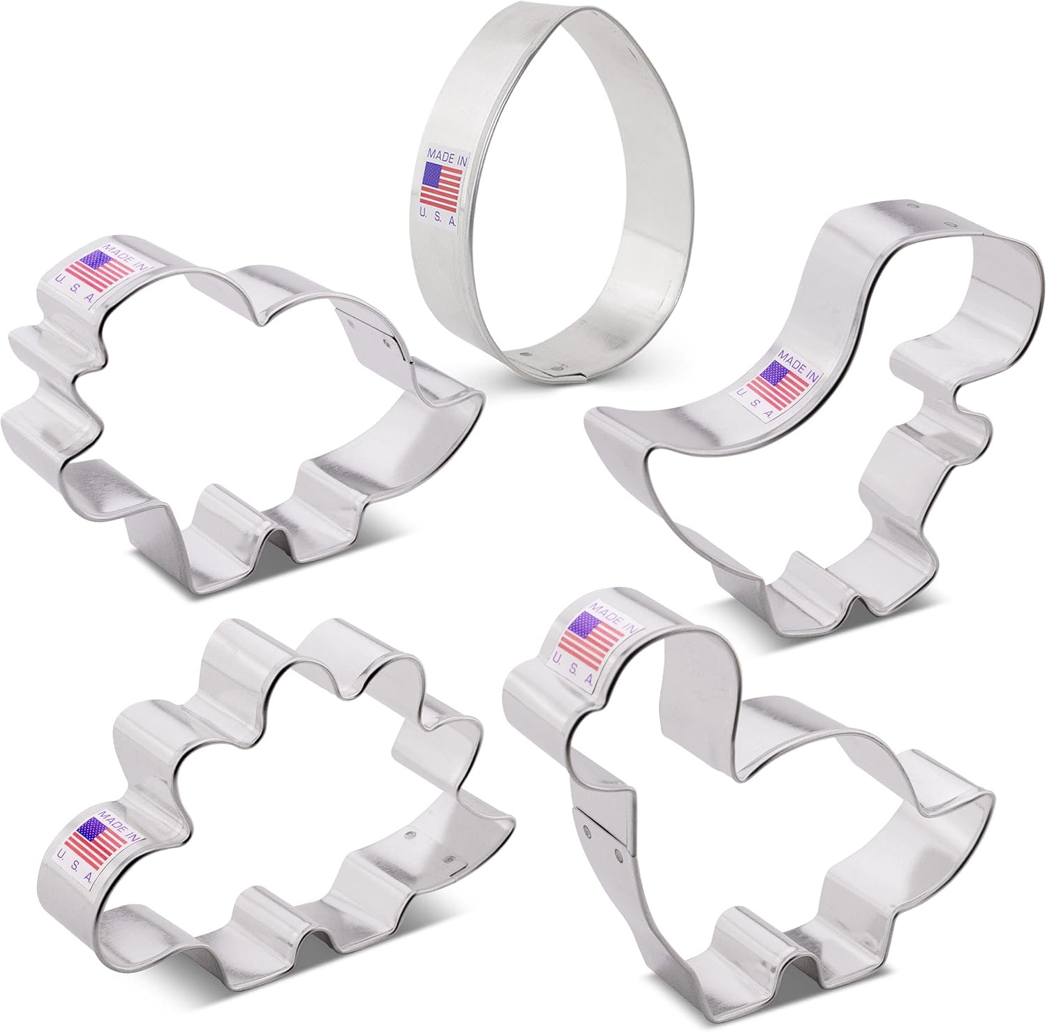 Ann Clark Baby Dinosaur Cookie Cutters Set of 5, Made in USA | Includes: T-rex, Brontosaurus, Stegosaurus, Dino Egg & More, America's Largest Cookie Cutter Maker, Food-Safe American Steel