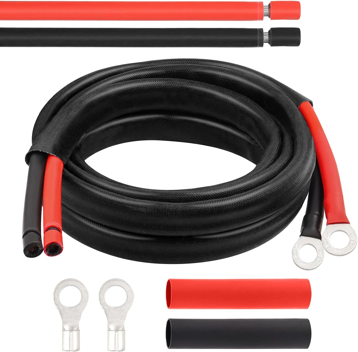 MOOKEERF Solar Battery Cable - 10 Gauge 8FT Power Inverter Cable with PV Flame Retardant Protective Sleeving Connect Battery and Charge Controller for Solar Panel Automotive RV Motorcycle Marine