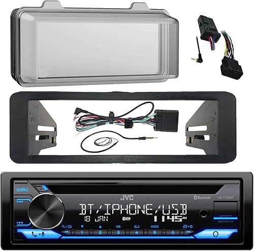 JVC Paquete de radio marina con receptor de CD estéreo, Harley Davidson Touring Flht Flhx Flhtc 1998 2013, kit adaptador de tablero, módulo de