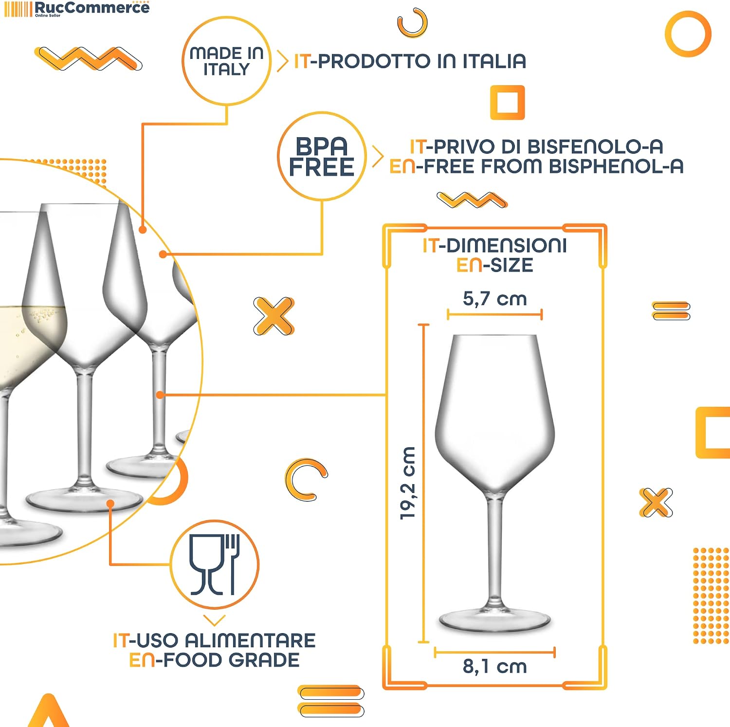 WAF RucBicchieri Set 6 pieces CALICI EVENT TASTING BLOWN STEMGLASS 33cl. UNBREAKABLE, TRANSPARENT, in Hard Plastic (Tritan) - Image 5