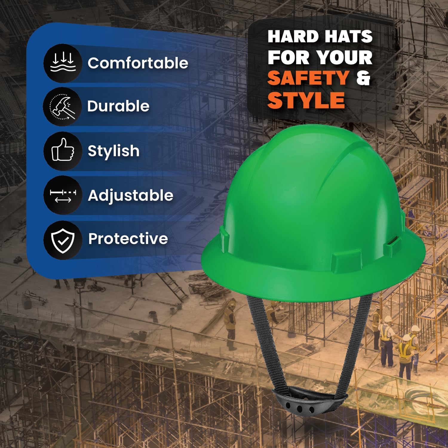 Acerpal Full Brim Vented Solid Color OSHA Hard Hat with 6-Point Suspension