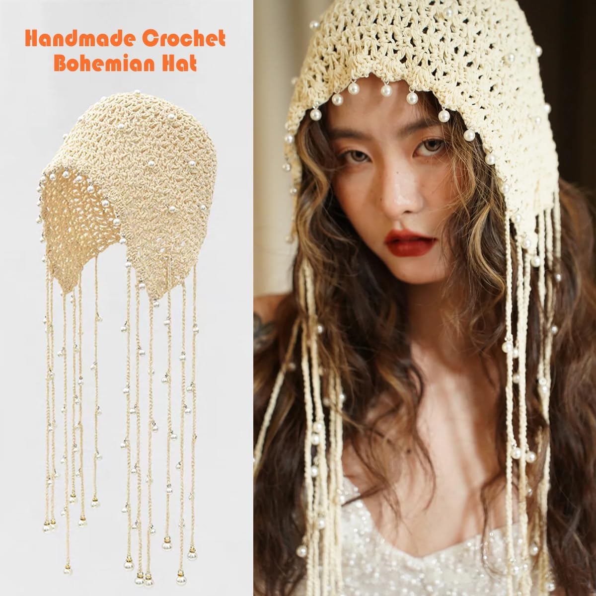 Handmade Crochet Beanie Sun Summer Hat Skull Cap for Women Lace Beach Hat Lightweight