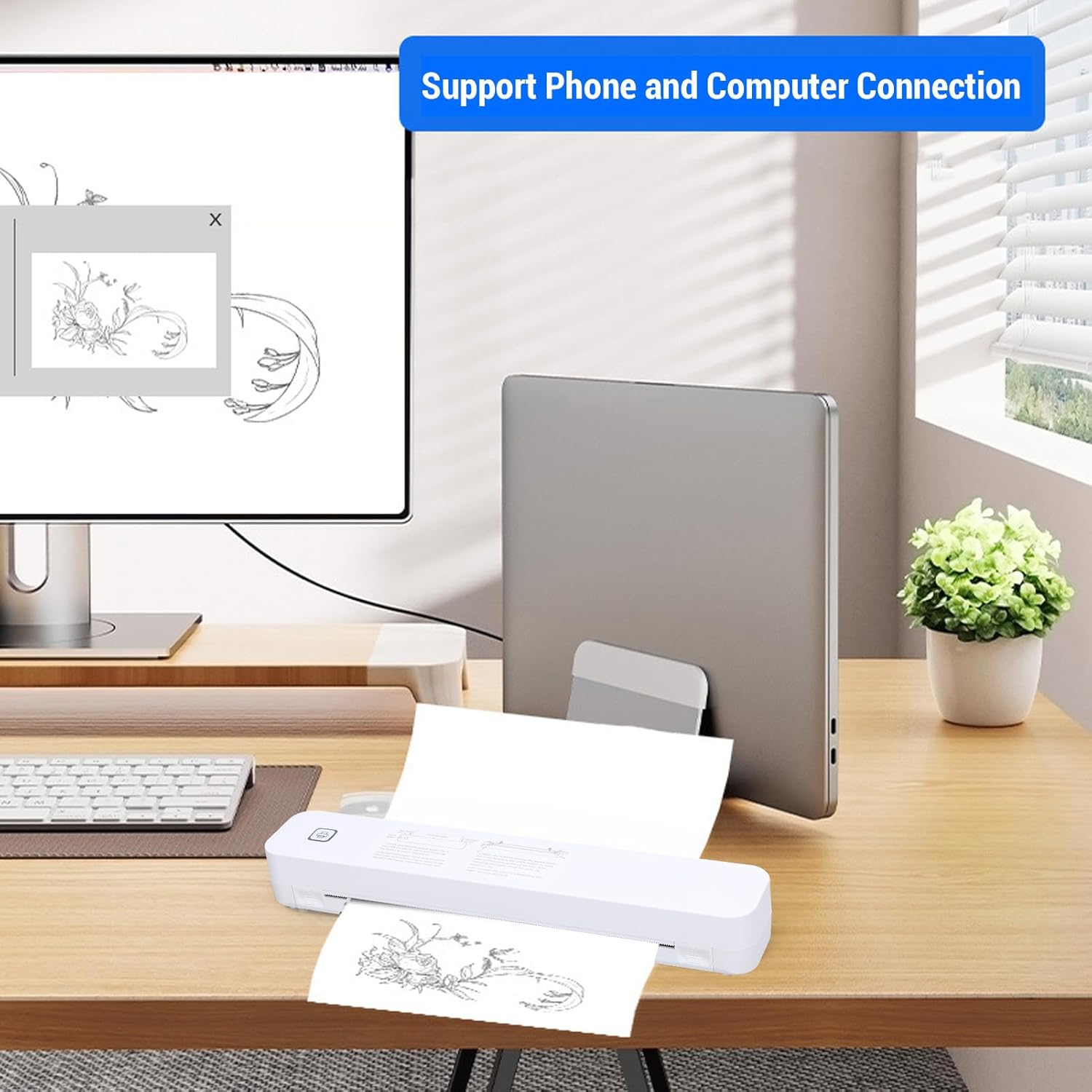 Walfront Inkless Portable Printer for Travel Wireless Thermal Label Printer Compatible with Wins iOS Android OS X No Ink for 8.5inx11in Letterhead A4 A5