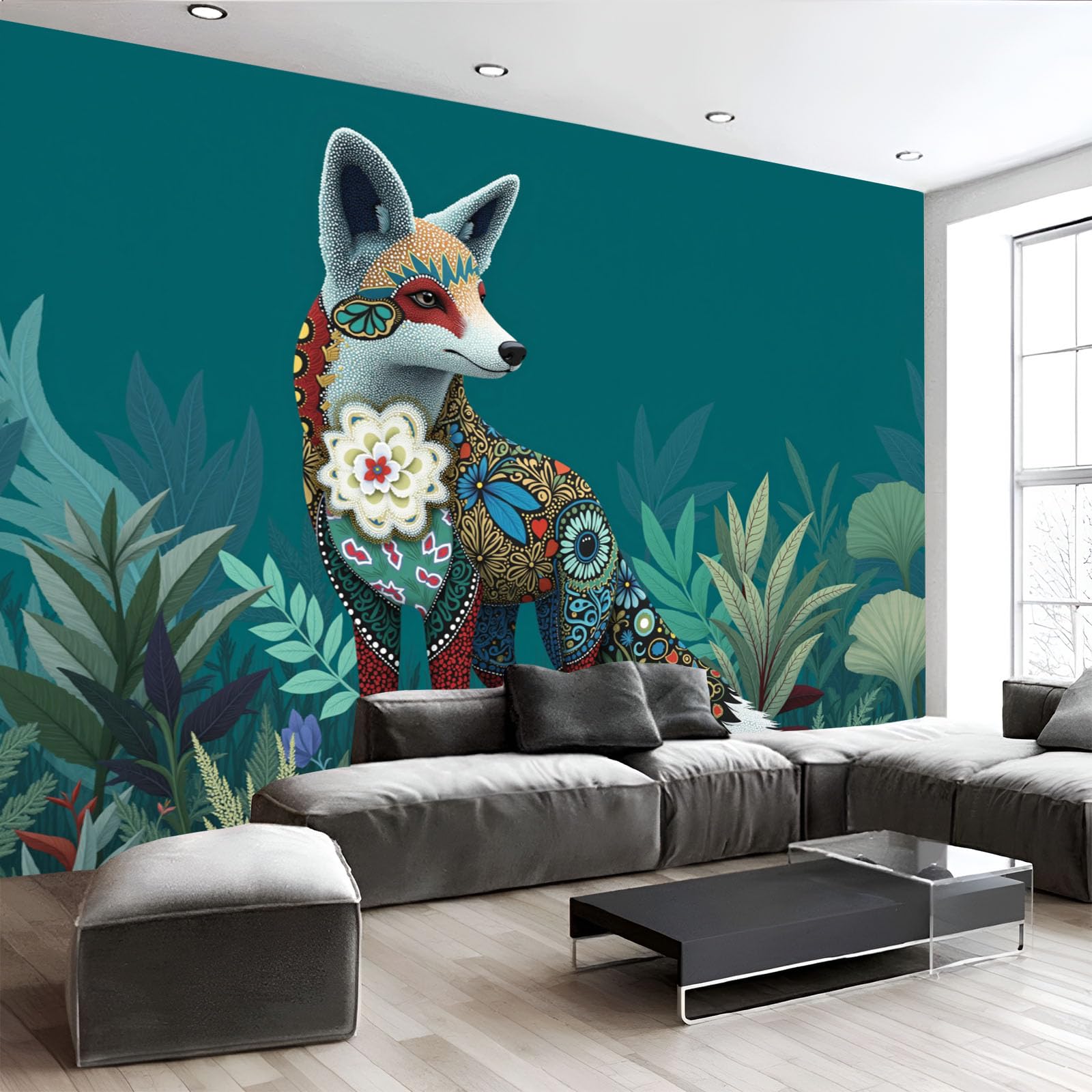 Papier peint 3D renard géométrique haut de gamme pour bureau