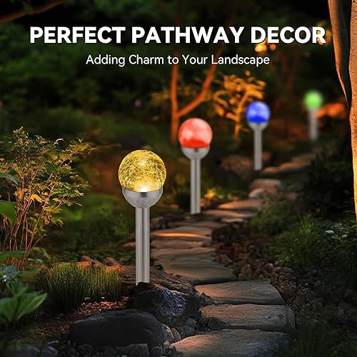 Miniatura 4 de Dream Master Luces solares para exteriores, paquete de 6 luces LED solares de acero inoxidable que cambian de color IP66 impermeables, luces solares