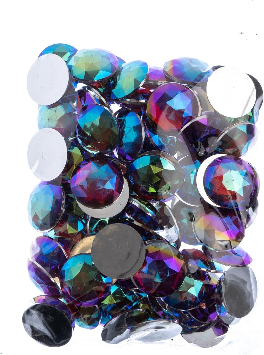John Bead 100 Pieces 25mm, Red AB, Acrylic Round Flat Back Rhinestones for Jewelry Making, DIY Crafts, Nail Art, Face Makeup, Clothes