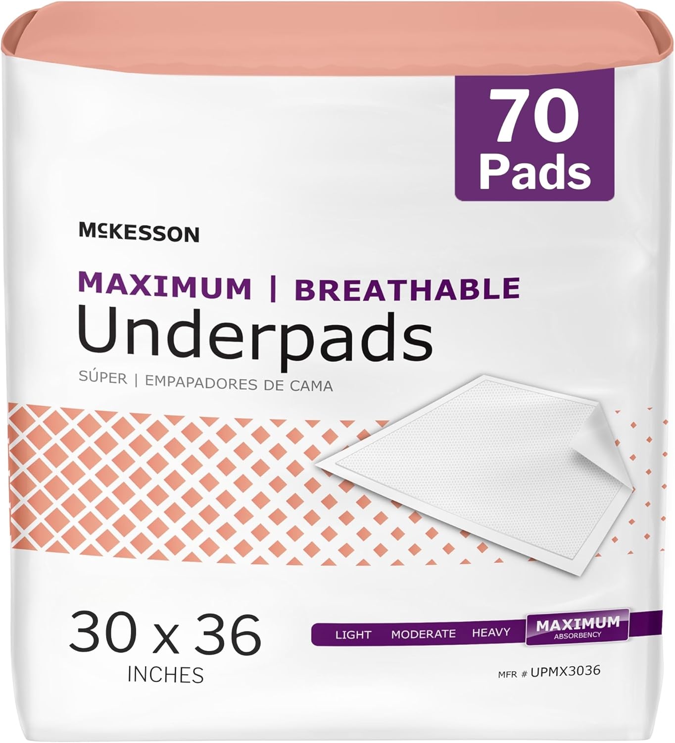McKesson Underpads Disposable Bed Pads 30" x 36" [70 Count], Maximum Absorbency, Maximum Breathable Incontinence Chux for Adults, Elderly, and Baby, Pee Pads