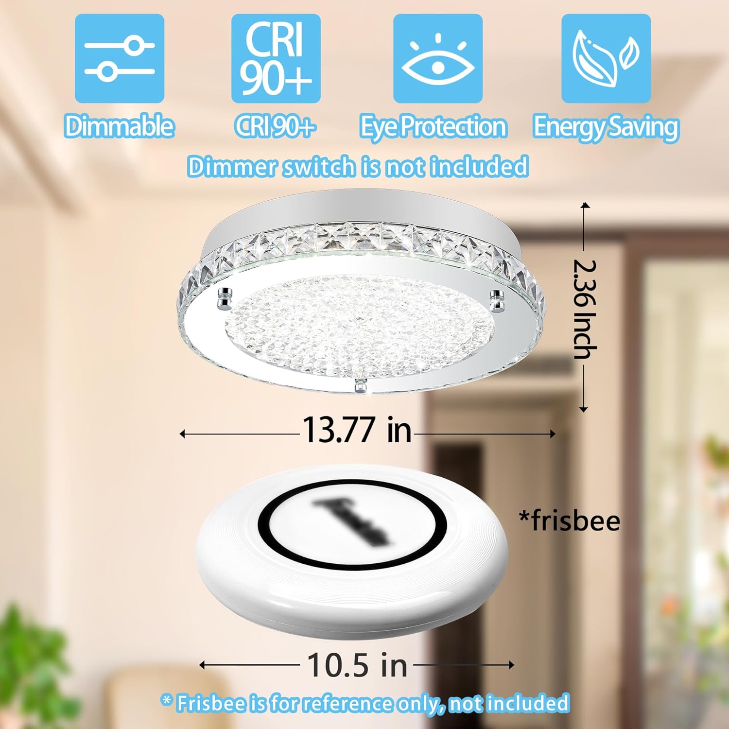 Crystal Flush Mount Ceiling Light Fixture 13.8" Hallway Lighting Fixtures Ceiling Crystal Ceiling Light Fixture Chrome for Kitchen, Bathroom, Bedroom, Closet