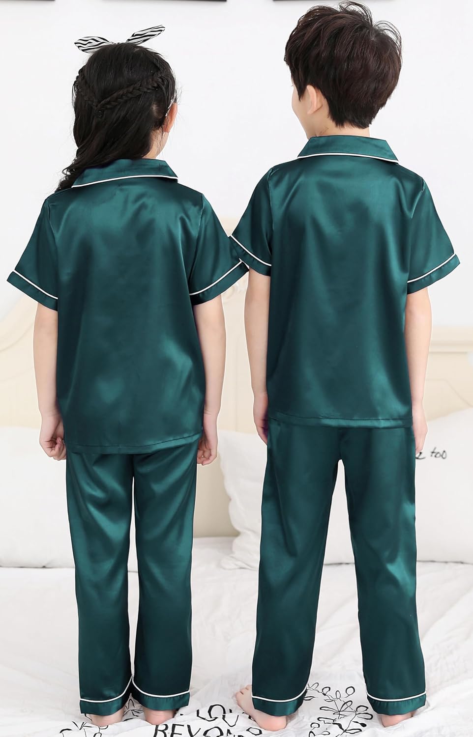 Girls Boys Silky Satin Pajamas Set 3 Pcs for Kid Children Silk pjs Set Sleepwear Button-up Nightwear - Image 6