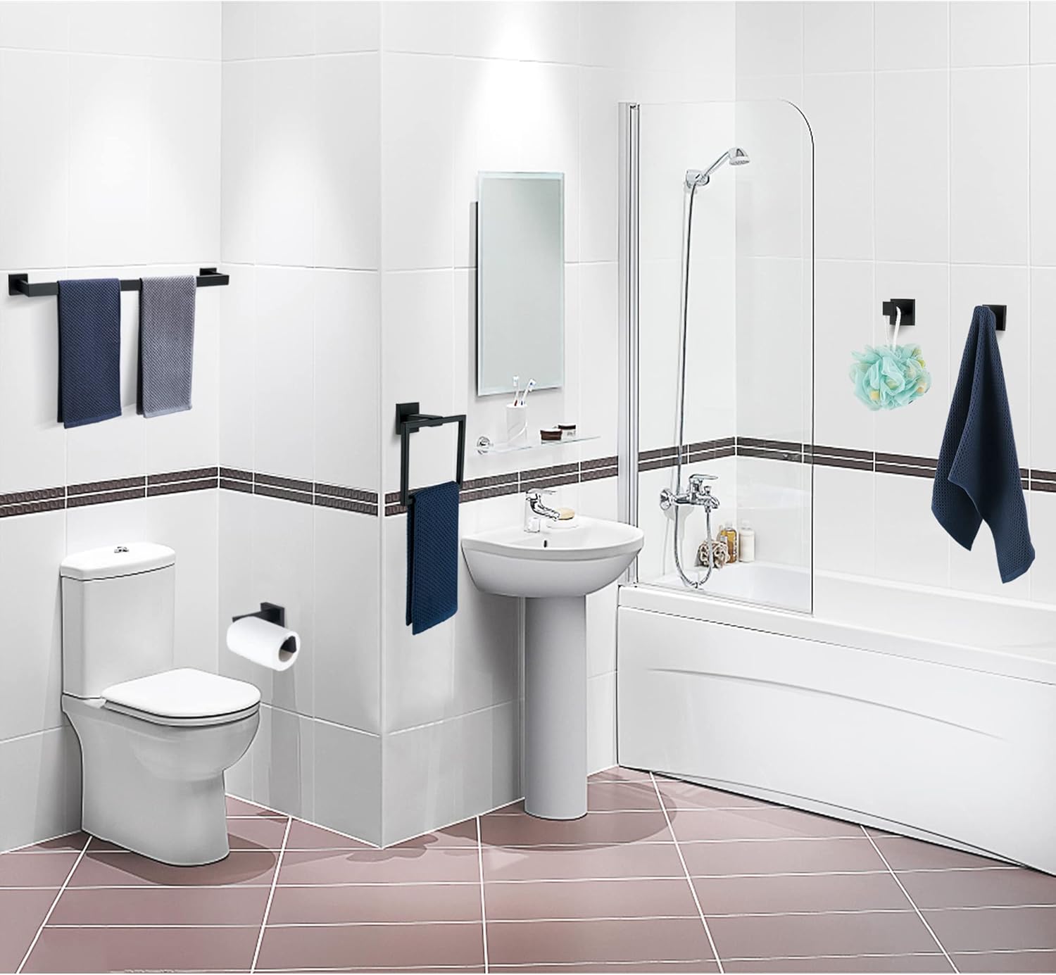 Matte Black Stainless Steel 5-Piece Bathroom Hardware Set