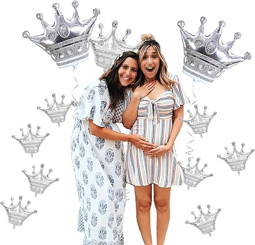 Miniatura 4 de 15 globos de corona plateados con forma de corona para bodas, baby shower, Navidad y decoraciones de cumpleaños de princesa, coronas de globos