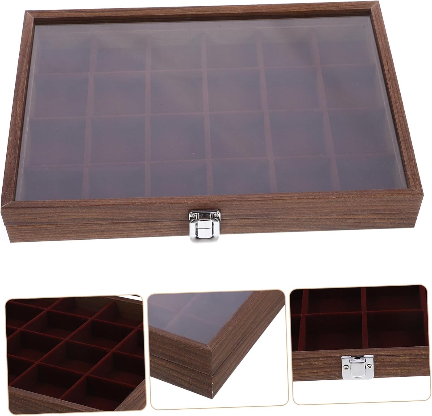 Cabilock 24-Compartment Wooden Tea Bag Organizer with Lid 10.24 x 7.68 x 2.36 Inches Multi-Function Tea Holder for Home and Office for Storing Bags and Coffee Supplies