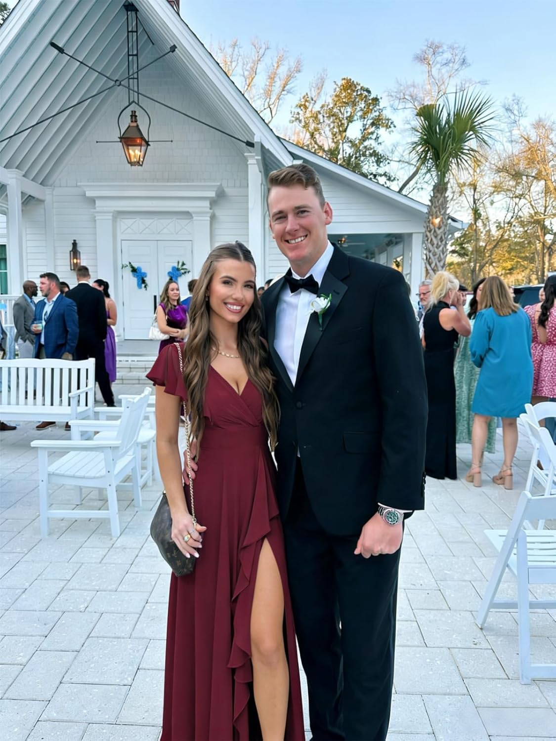 CuteMe Chiffon V Neck Bridesmaid Dresses for Women Flutter Sleeve Corset Ruffled Long Formal Dress with Slit CC016 - Image 6