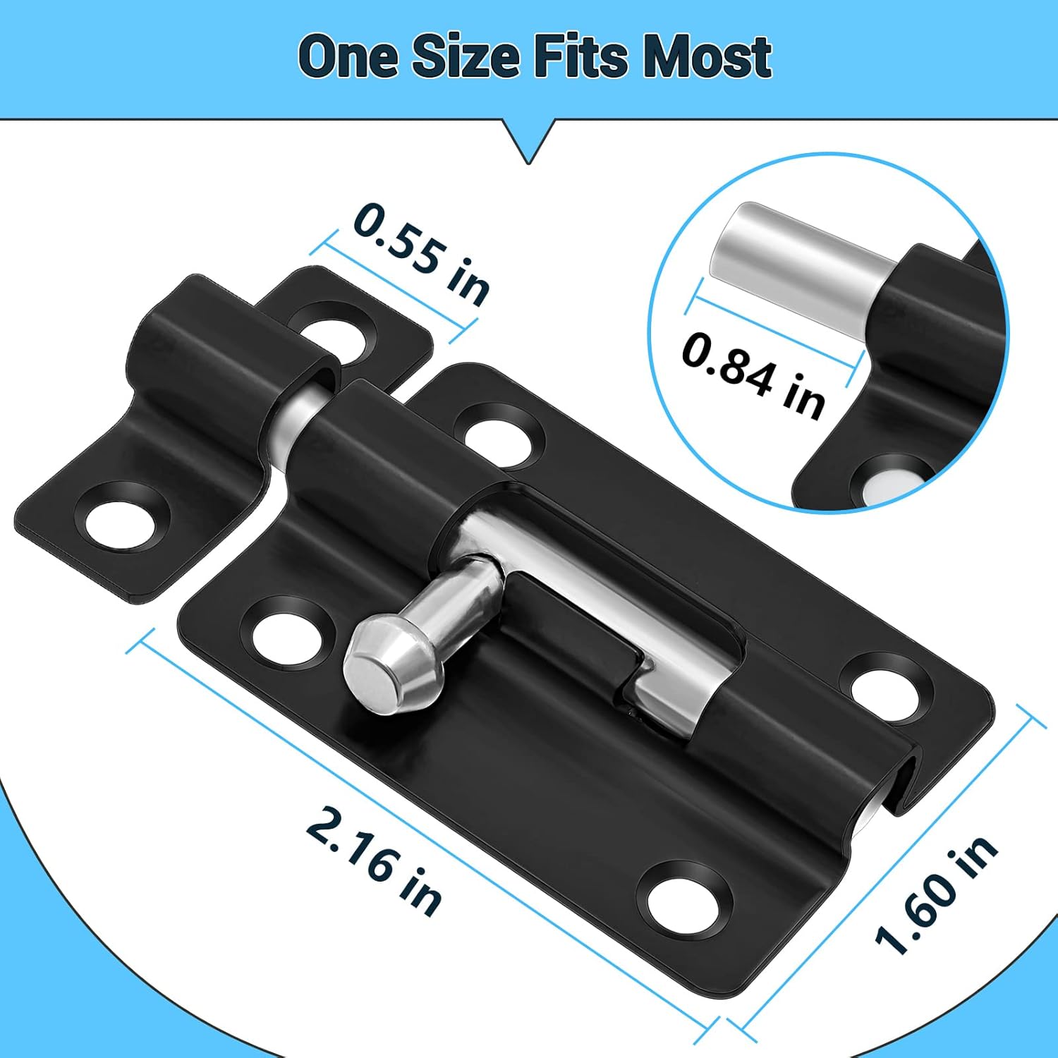 Door Lock Latch Locks Slide - 2 Pack Keyless Entry Slide Locks for Inside Outside Door, Door Barrel Bolt Door Latch Thickened Heavy Duty Steel, Easy to Install Gate, Slide Latch Lock with 12 Screws