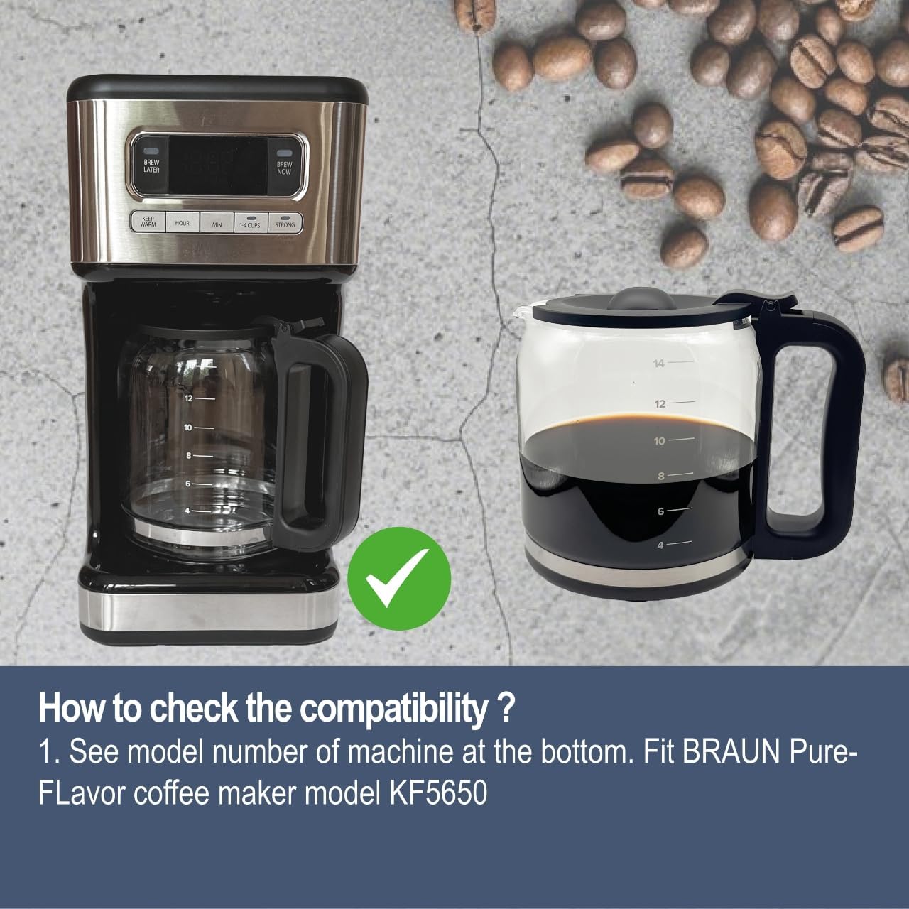 14 Cup Glass Carafe Pot ONLY Compatible with Braun Pure Flavor Coffee Maker KF 5650