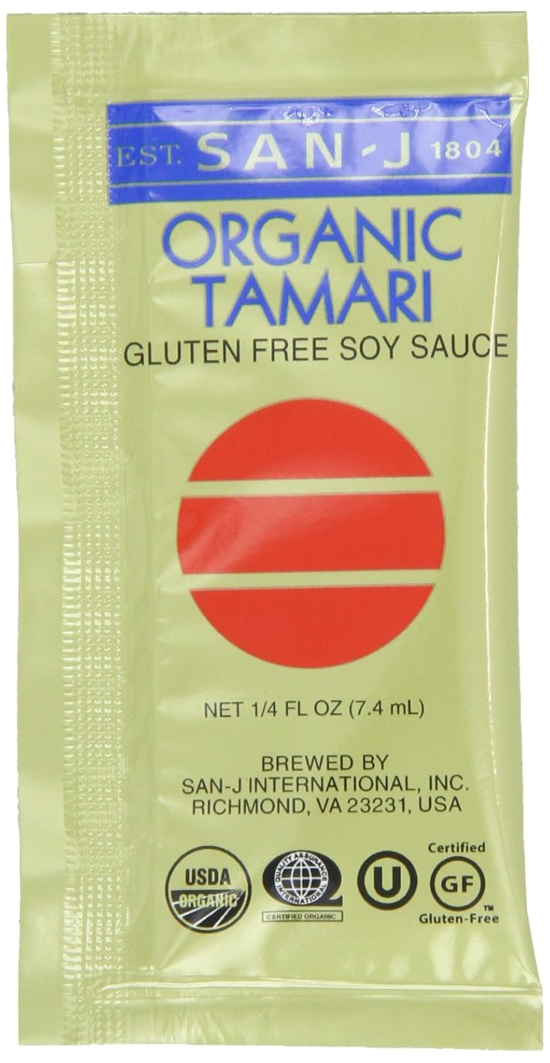 San-J Organic Tamari Soy Sauce Gluten Free Travel Packets - Gluten Free Soy Sauce, Tamari Sauce, Vegan, Kosher, Non-GMO, No Artificial Preservatives, Made with 100% Soy - 200 Packets
