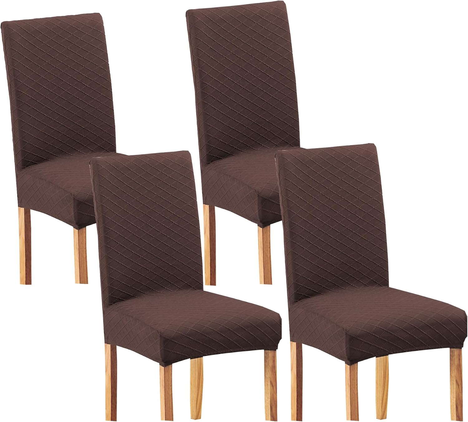 HAPPYDOG 2/4/6 Pack Stretch Lattice Jacquard Dining Chair Covers Seat Slipcover for Dining Room Hotel Ceremony Banquet Wedding Party (2, Coffee)