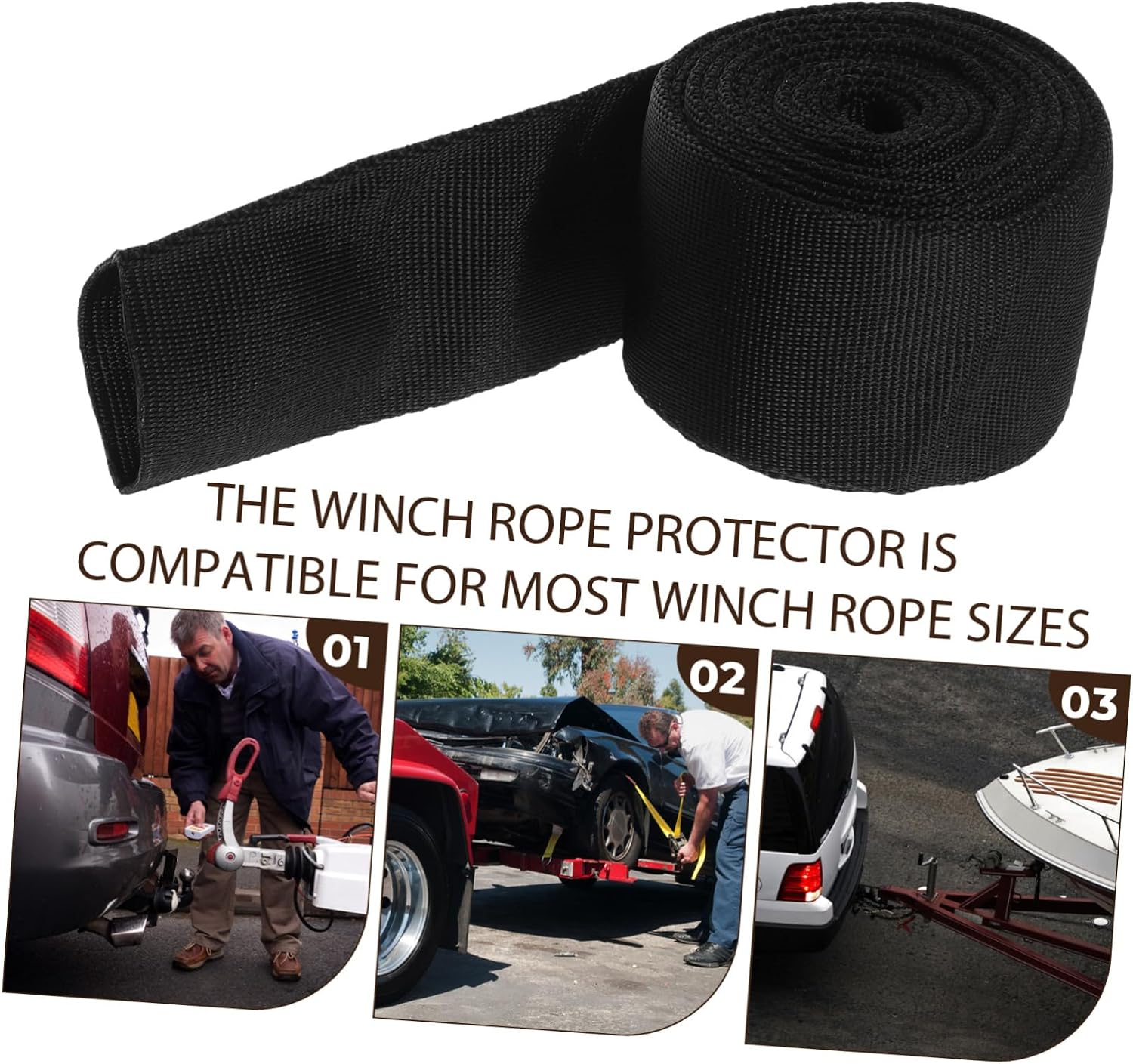 Mikinona Winch Rope Sleeve Protector Cover for Off-Road Vehicles Trailers and Boats Extends Lifespan of Winch Cable and Reduces Replacements Wide