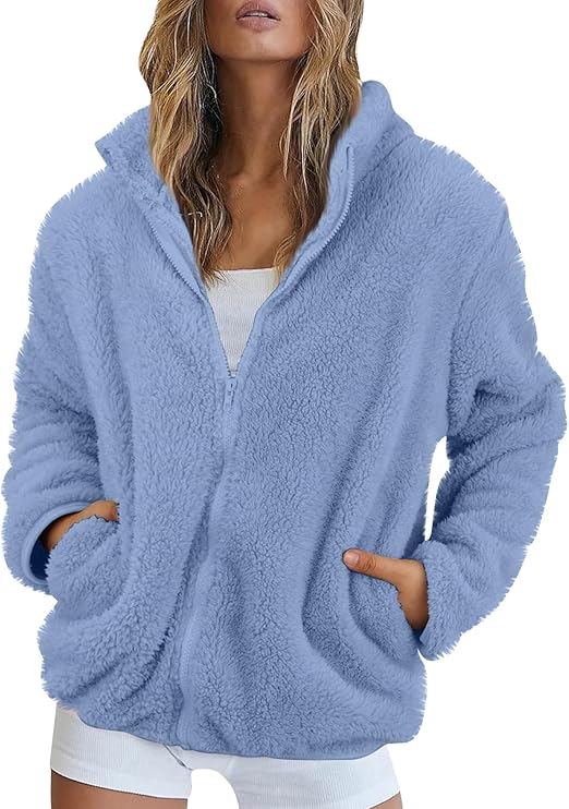 Wtouhe Polaire Veste Femme, Sweat à Capuche Chaud Laine Manche Longue Zippé Manteau Couleur Unie Sweat-Shirt Peluche Poche Automne Hiver Mode Chic Outercoat Tops Cardigan Grande Taille, 33-Beige, XXL