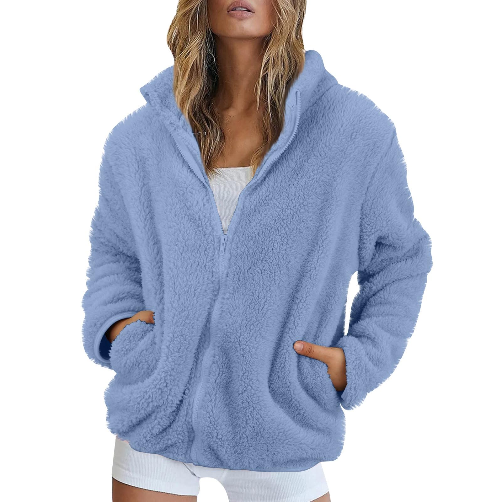 Veste Polaire Femme Chaud Manteaux sans Capuche Hiver Sweat Zippé pour Femme en Polaire Couleur Unie Leger Veste Ado Fille Pas Cher