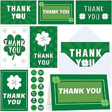 OBUSATT 48 Pack 4H Thank You Cards with Envelopes Shamrock Thank You Cards Bulk Four Leaf Clover Greeting Gift Green Watercolor Blank Note Card Set with Sticker for 4H, FFA Supplies 4x6inch