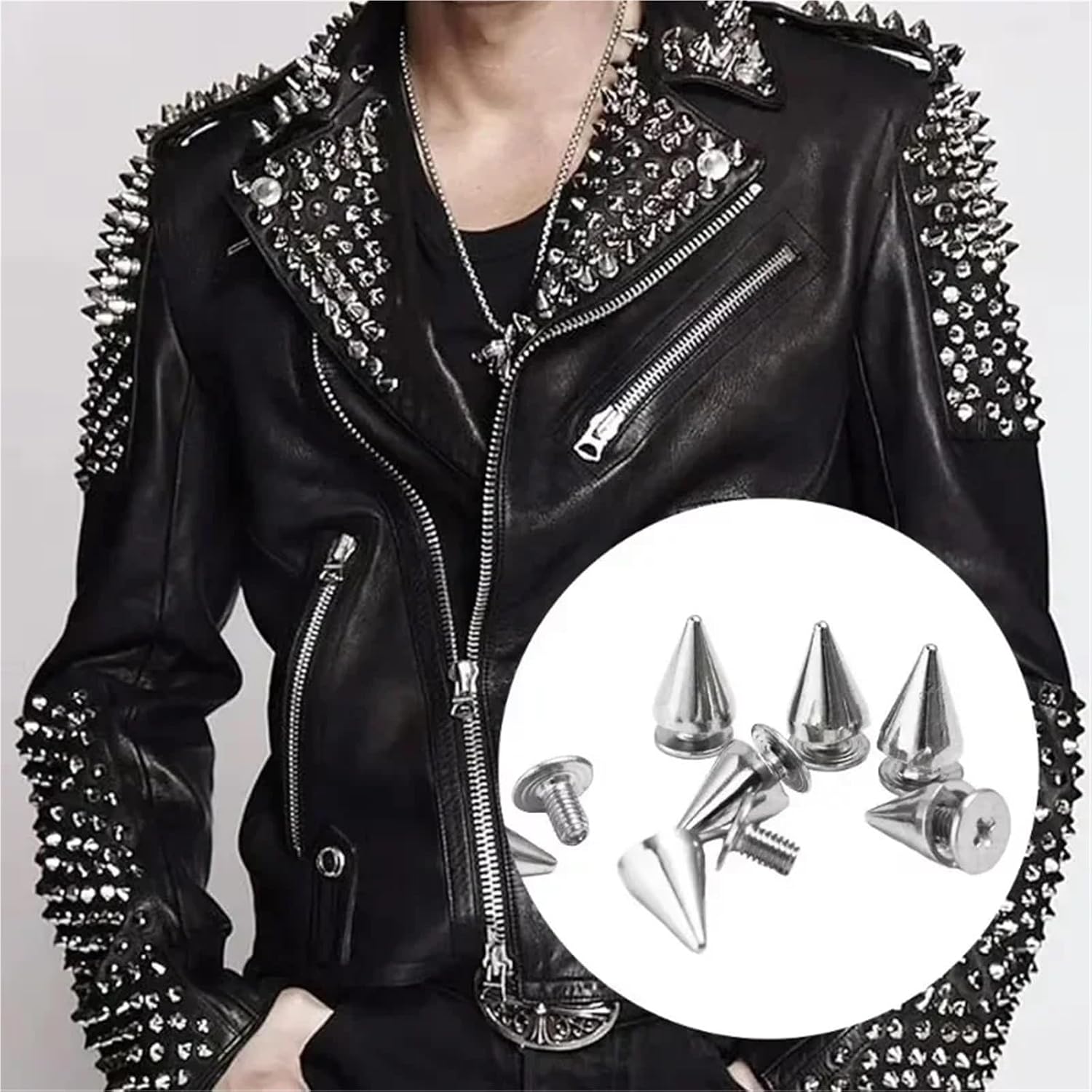 200PCS Double Caps Silver Rivets Cone Studs Punk Round Cone Spikes for Shoes Bags Clothing Garment Nail Rivet DIY Sewing Tool(7x20mm)