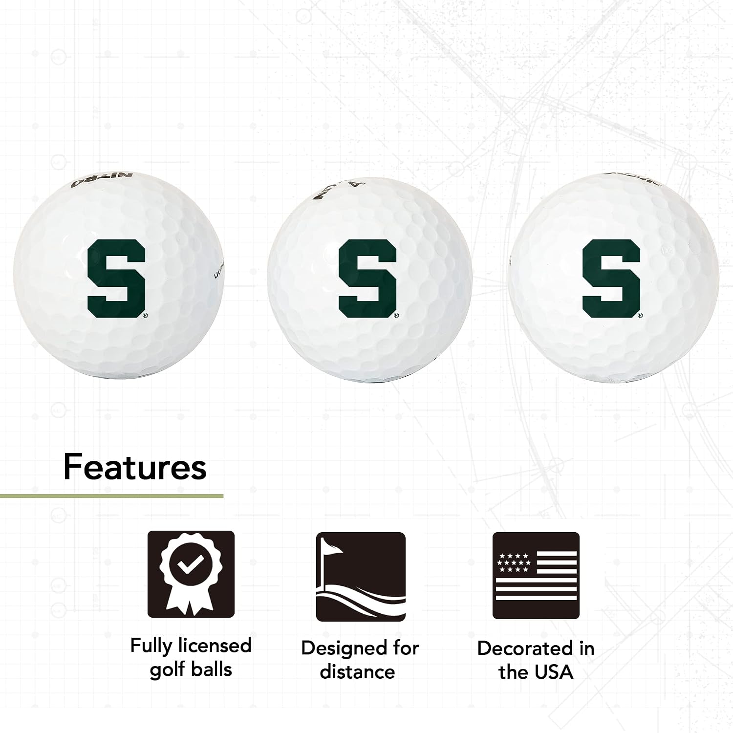 Desert Cactus Michigan State University Golf Balls 3 Pack – MSU Spartans Full Color Three – Officially Licensed Sport Team Accessory (Design B)