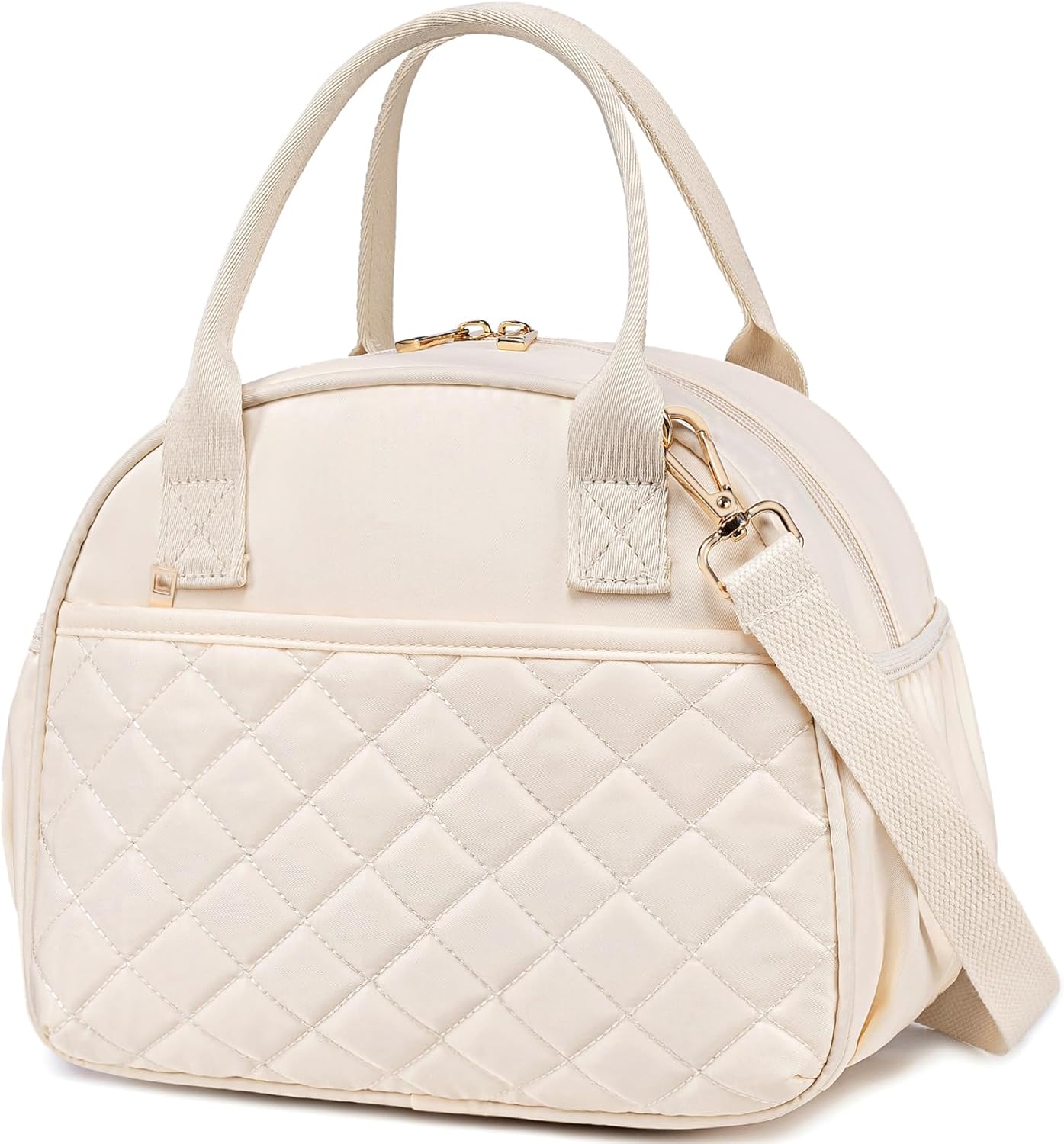 BTOOP Lunch Box for Women Men Insulated Lunch Bag Quilted Lunchbox Cute Adult Lunch Tote with Adjustable Shoulder Strap Reusable Lunch Bags Water Resistant for Travel Work Picnic (Beige)