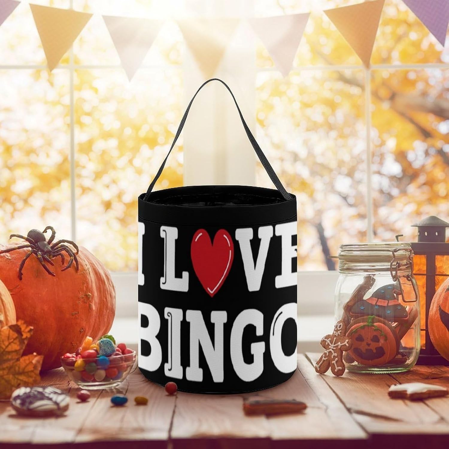I Love Bingo Halloween Treat Bag Reusable Candy Basket Tote Goody Bags Gift Party