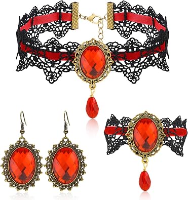 Hisatan Halloween Gothic Vampire Choker Necklace Jewelry Set for Women