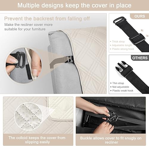 Miniatura 4 de TAOCOCO Funda para silla reclinable 100% impermeable, fundas reclinables de gran tamaño para silla reclinable grande con correas dobles, funda de