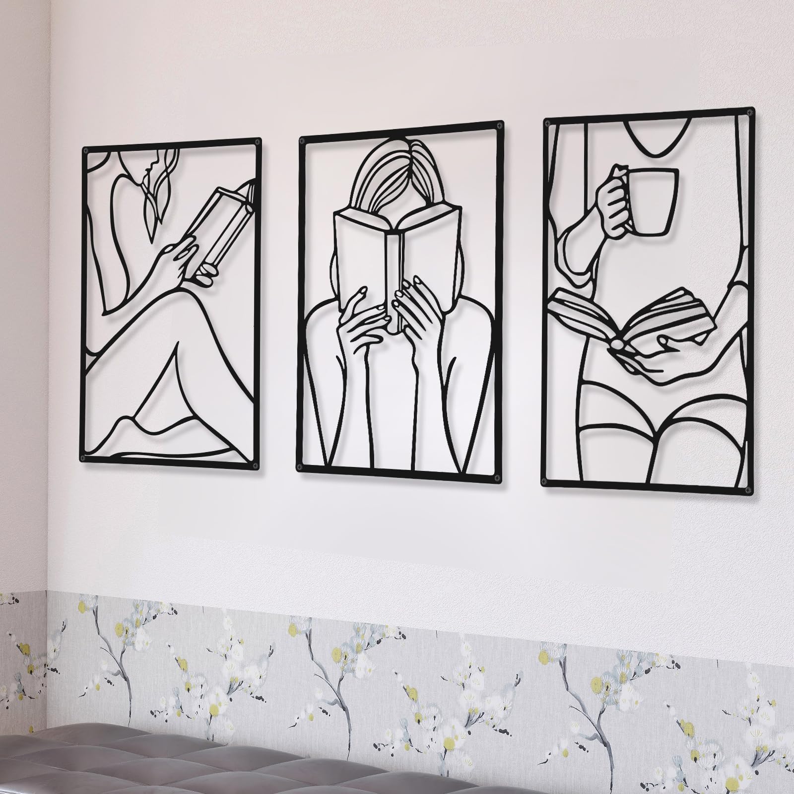 CHENGU 3 Pieces Metal Minimalist Abstract Woman Wall Art Line Drawing Wall Art Decor Single Line Female Home Hanging Wall Art Decor for Kitchen Bathroom Living Room (Retro Style)