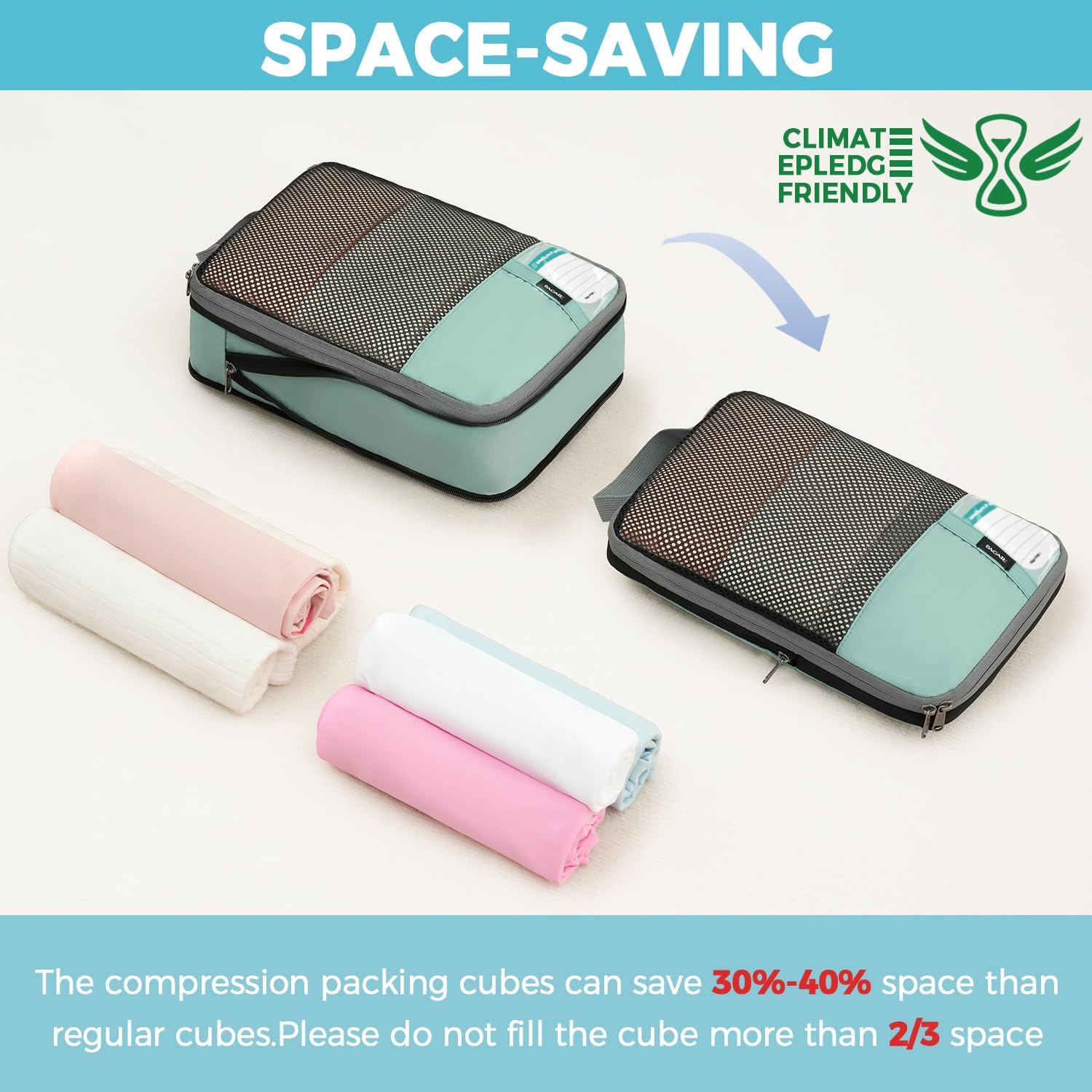  4 Set/6 Set/8 Set Compression Packing Cubes Travel Accessories Expandable Packing Organizers(HalfMesh,8-DustyBlue) thumbnail