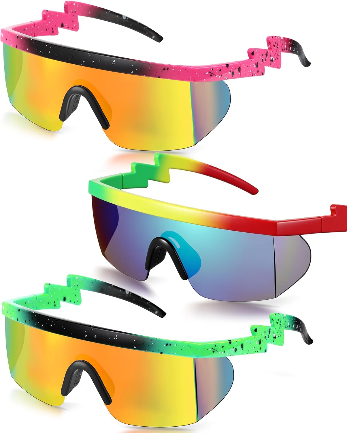 Frienda 3 Pairs 80s Retro Sunglasses Semi Rimless Zigzag