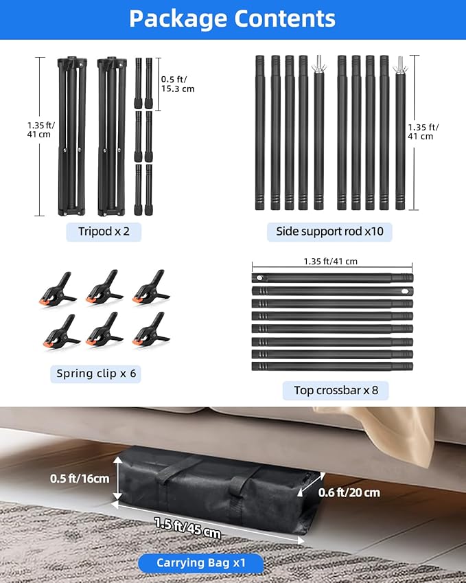 Soporte para fondos Hemmotop 10x8ft ajustable con kit de accesorios miniatura 7