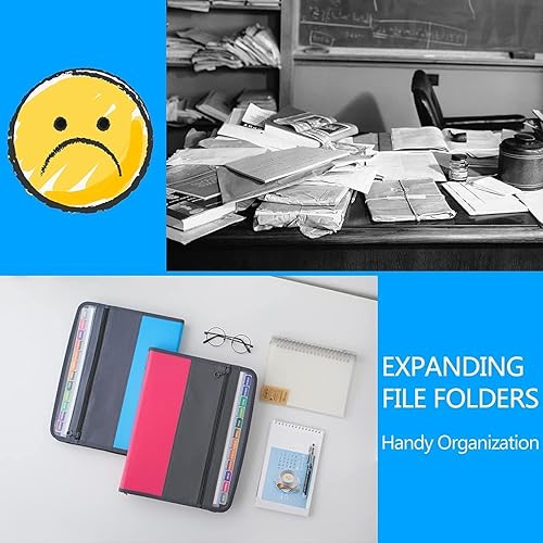 Miniatura 6 de Nafy - Paquete de 2 carpetas de archivos expandibles de 13 bolsillos, organizador de documentos Nafy con cremallera, tamaño carta A4, carpetas de