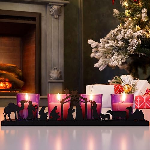 Miniatura 17 de Juego de belenes para Navidad, juego de Belén de metal negro con base de madera, figuras Navidenos para Navidad, fiesta, mesa, estante decorativo